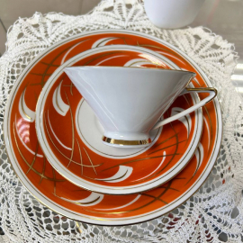 Чайное трио Fortuna Eisenberg Germany. Фарфор, деколь, позолота. Винтаж. Картинка 3